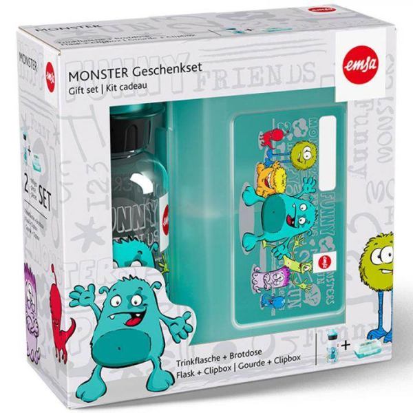 Emsa Kinder Brotdose und Trinkflasche  Monster 